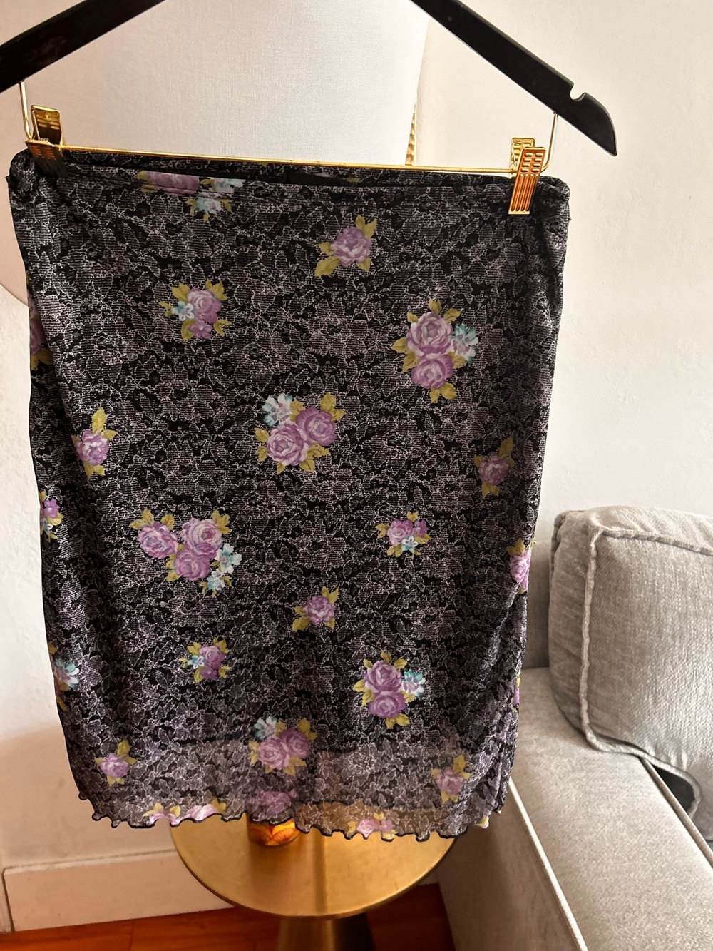 90s Y2K Dark Floral Mesh Skirt Whimsigoth Fairy Grunge Romantic Goth Witchy L